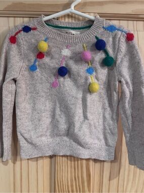 Mini Boden Crewneck Sweater Colorful Pom-Poms 2-3T